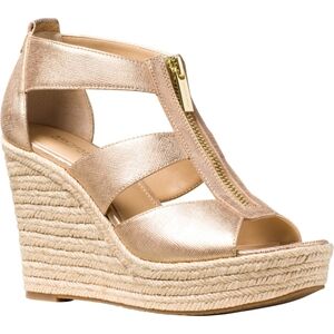 Michael Kors Damita Suede Wedge Heel Size 9.5 in Pale Gold